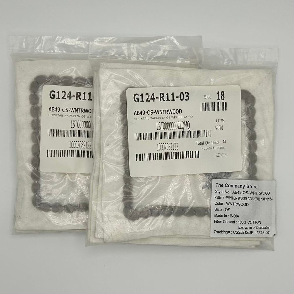 NEW The Company Store Winter Wood Cocktail Napkin 6" x 6" 100% Cotton Set of 8 - Picture 3 of 6